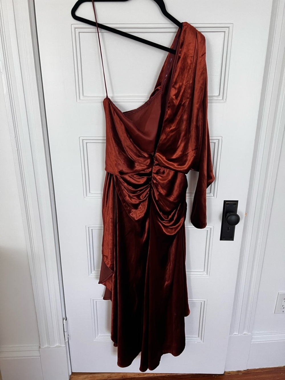 Zimmermann One-Shoulder Satin Dress in Rust - Picture 4 of 7